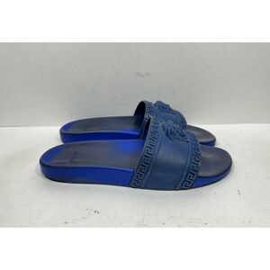 Versace Pool Slide Gomma Sandals Blue Rubber Medusa Logo Men's Size 10 US